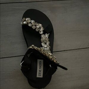 Steve Madden Black Sandals with Gem Accents